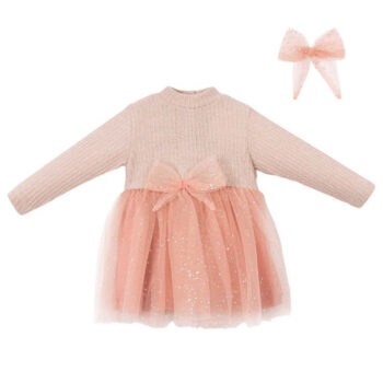 Βρεφικό Φόρεμα Πλεκτό με Τούλι Σομον