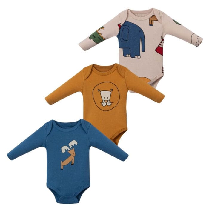 Βρεφικό φορμάκι μακρυμάνικο Animals 3τεμ 100% Βαμβάκι - Image 2