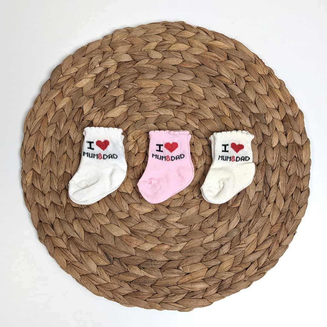 Βρεφικά καλτσάκια I ❤️ Mum & Dad  3 Ζευγάρια