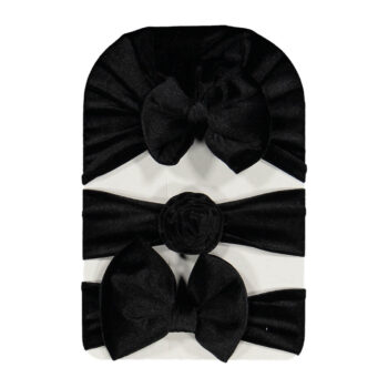 Βρεφικό Σετ Τουρμπάνι Με Κορδέλες Βελούδινο Μαύρο 3 τμχ