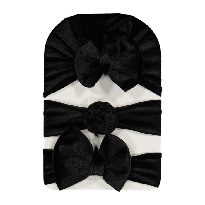 Βρεφικό Σετ Τουρμπάνι Με Κορδέλες Βελούδινο Μαύρο 3 τμχ - Image 2