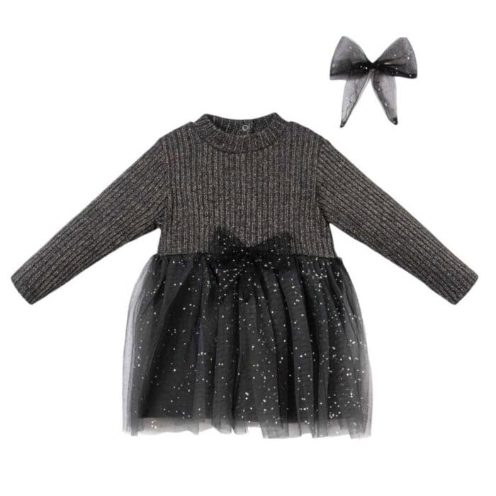 Βρεφικό Φόρεμα Πλεκτό με Τούλι Μαύρο - Image 2