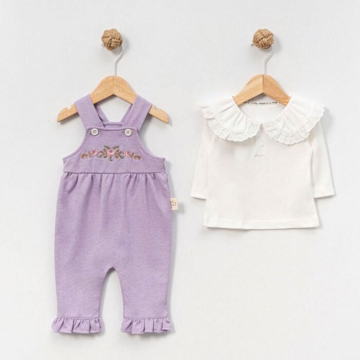 Βρεφική Σαλοπέτα Σετ Με Μπλούζα 💮Flower💮 - Image 2