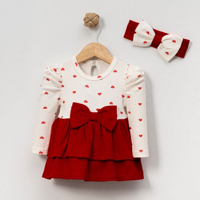 Βρεφικό Φόρεμα Με Κορδέλα Little Hearts Κόκκινο - Image 2