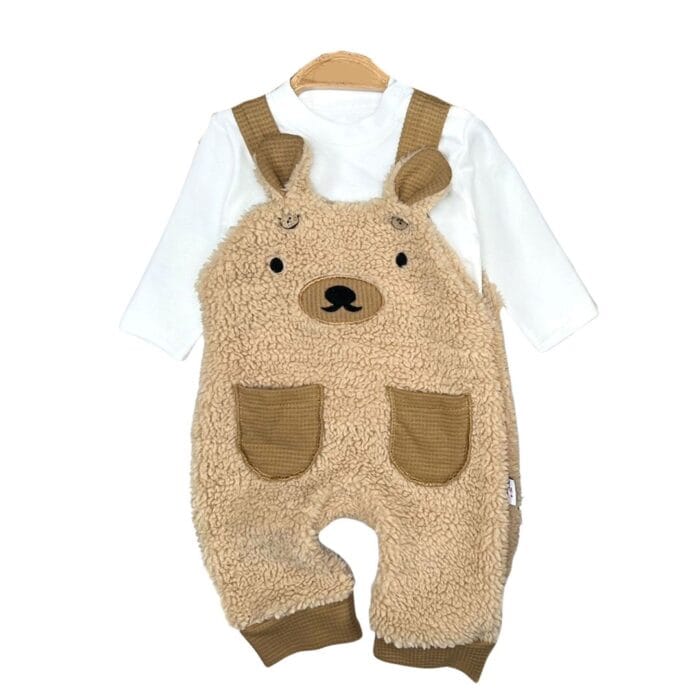 Βρεφική Σαλοπέτα Σετ Με Μπλούζα 🐻 Μπεζ - Image 2