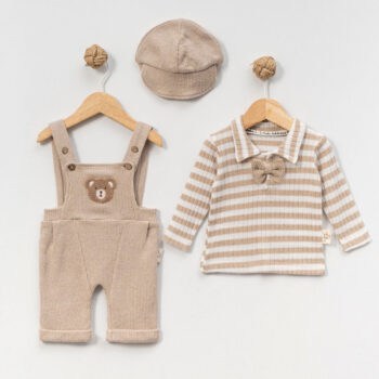 Βρεφική Σαλοπέτα Με Μπλούζα κ Καπέλο Bear Μπεζ