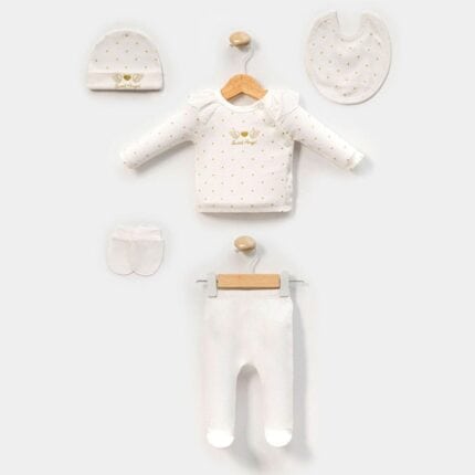 σετ δώρου για νεογέννητο κορίτσι εκρού με σκουφάκι και σαλιάρα