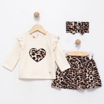 βρεφικό σετ φούστα για κορίτσι animal print με μπλούζα καρδιά