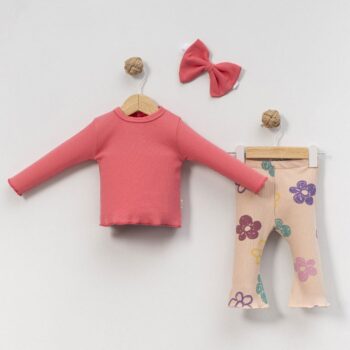 βρεφικό σετ κορίτσι με κορδέλα floral κοραλί