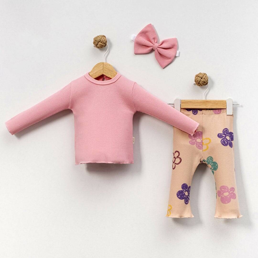 βρεφικό σετ κορίτσι ροζ με κορδέλα floral