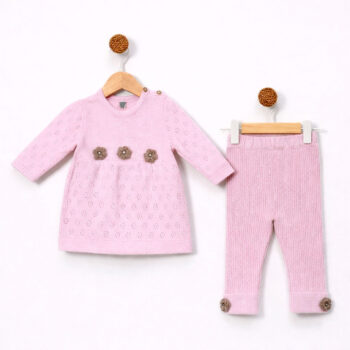 βρεφικό πλεκτό σετ ροζ 100% βαμβάκι για κορίτσι