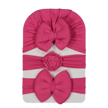 Βρεφικό Σετ Τουρμπάνι Με Κορδέλες Φούξια 3 τμχ