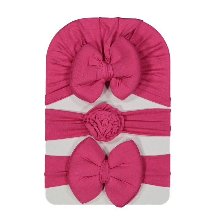 Βρεφικό Σετ Τουρμπάνι Με Κορδέλες Φούξια 3 τμχ - Image 2
