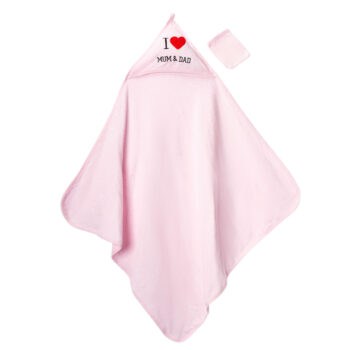 Βρεφική Πετσέτα Μπάνιου I ❤️ Mum & Dad Ροζ