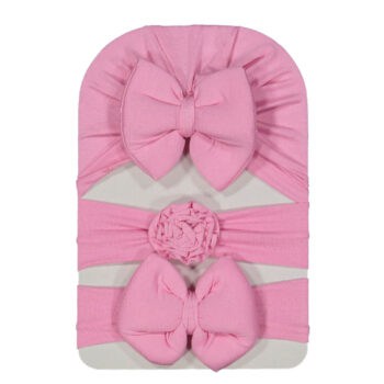 Βρεφικό Σετ Τουρμπάνι Με Κορδέλες Ροζ 3 τμχ