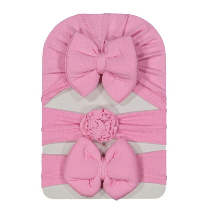 Βρεφικό Σετ Τουρμπάνι Με Κορδέλες Ροζ 3 τμχ - Image 2