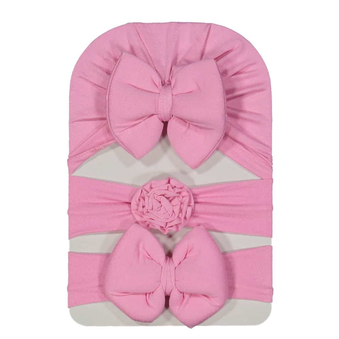 Βρεφικό Σετ Τουρμπάνι Με Κορδέλες Ροζ 3 τμχ