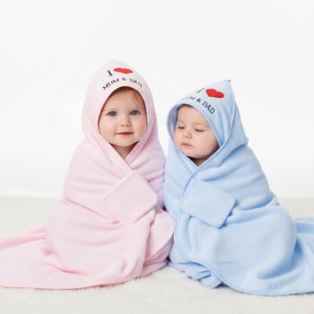 Βρεφική Πετσέτα Μπάνιου I ❤️ Mum & Dad Ροζ - Image 2