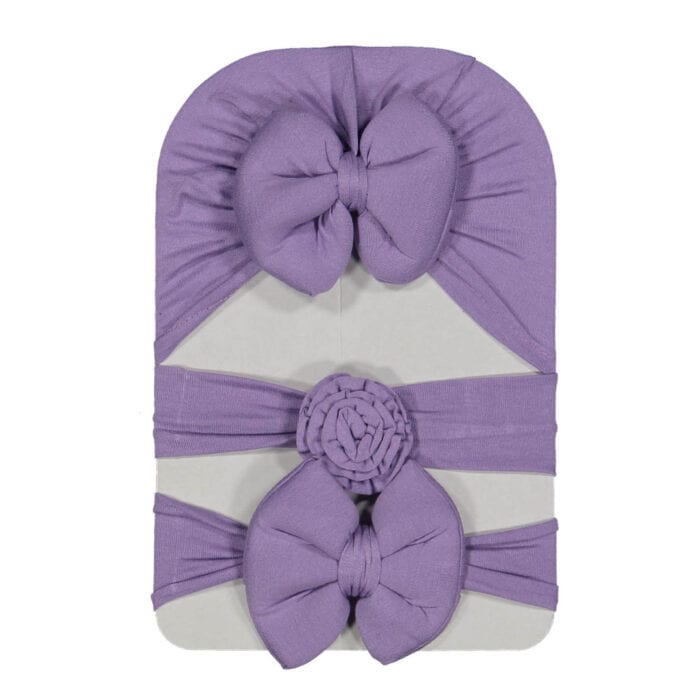 Βρεφικό Σετ Τουρμπάνι Με Κορδέλες Μωβ 3 τμχ - Image 2