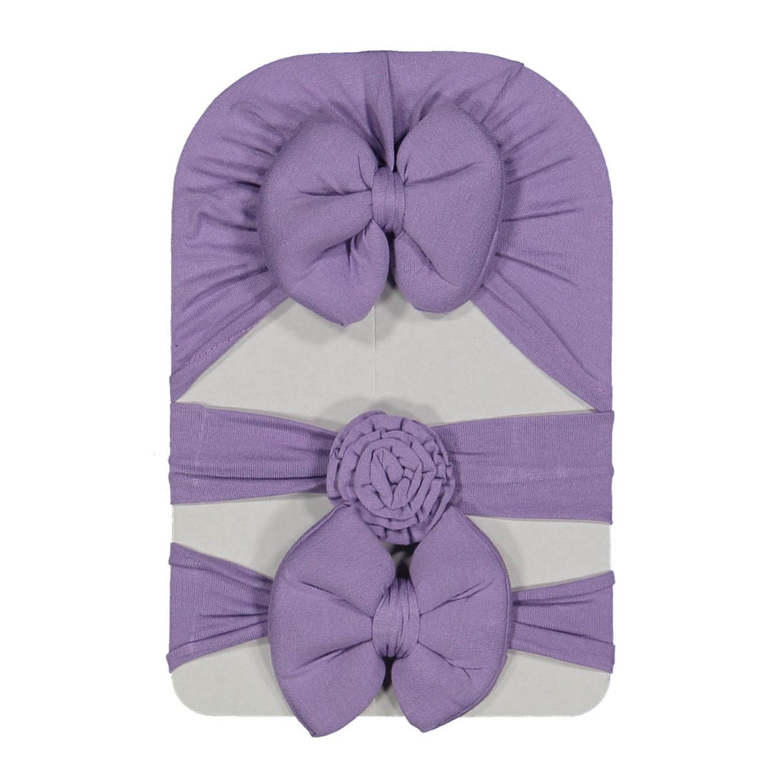 Βρεφικό Σετ Τουρμπάνι Με Κορδέλες Μωβ 3 τμχ