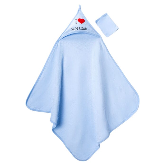 Βρεφική Πετσέτα Μπάνιου I ❤️ Mum & Dad Μπλε - Image 3
