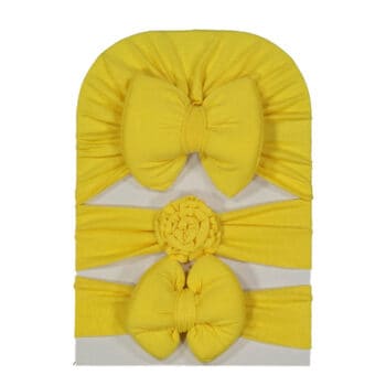 Βρεφικό Σετ Τουρμπάνι Με Κορδέλες Κίτρινο 3 τμχ