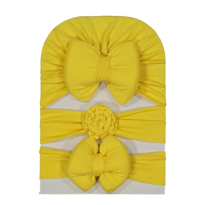 Βρεφικό Σετ Τουρμπάνι Με Κορδέλες Κίτρινο 3 τμχ - Image 2