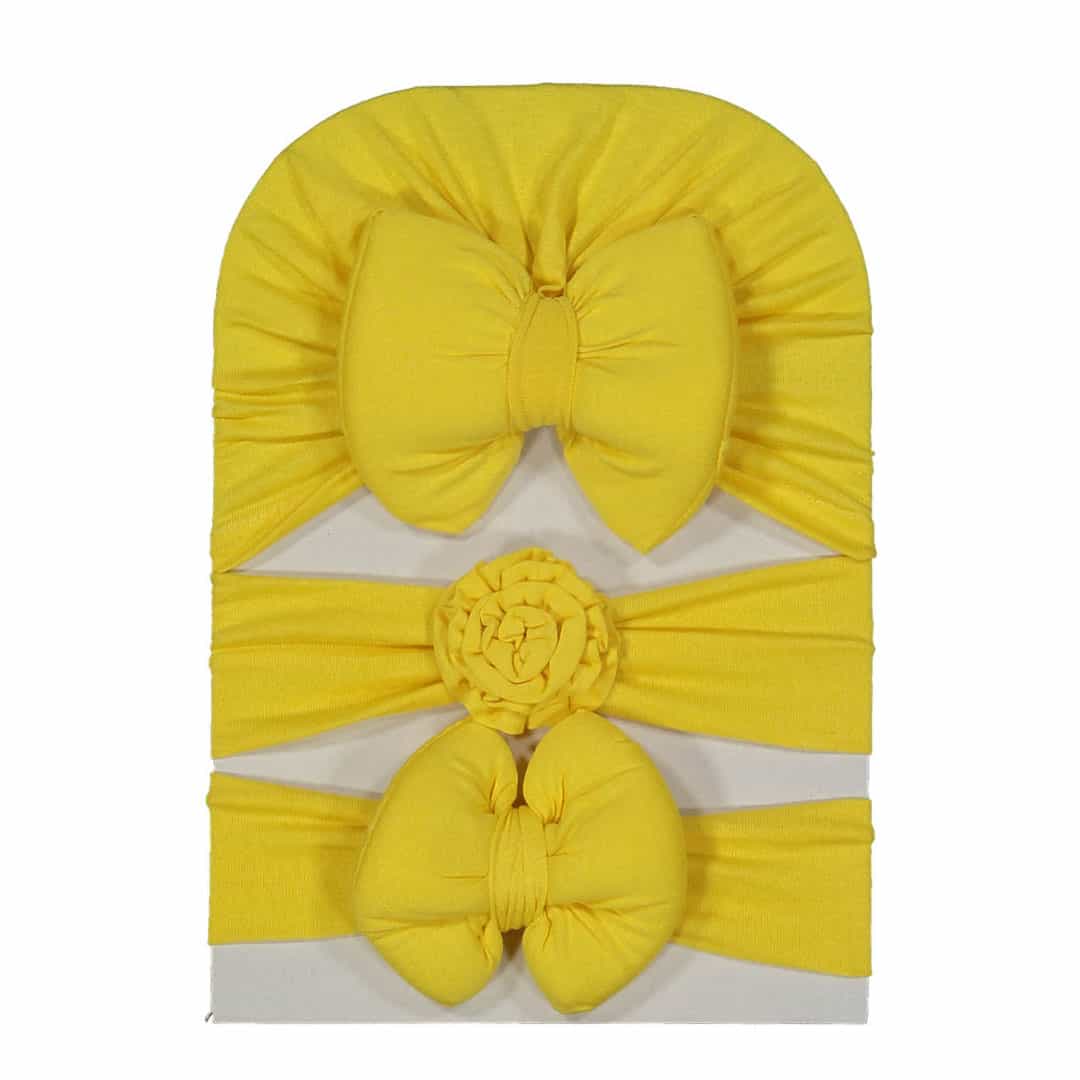 Βρεφικό Σετ Τουρμπάνι Με Κορδέλες Κίτρινο 3 τμχ