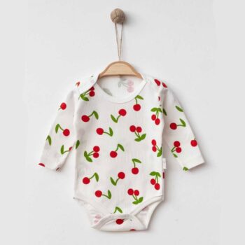 Βρεφικό Φορμάκι Μακρυμάνικο Cherry Λευκό 100% Βαμβάκι