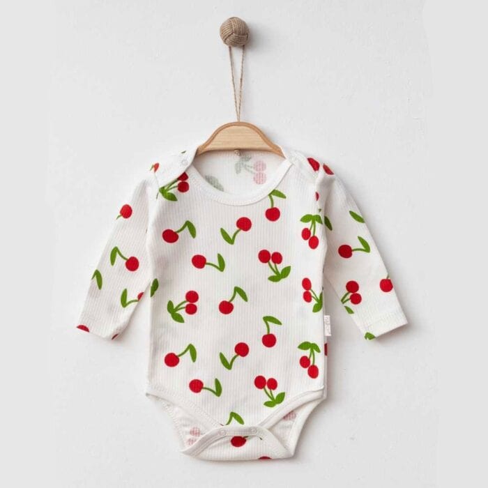 Βρεφικό Φορμάκι Μακρυμάνικο Cherry Λευκό 100% Βαμβάκι - Image 2
