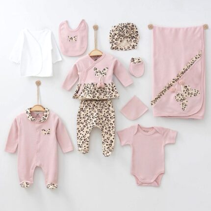 σετ δώρου για νεογέννητο κορίτσι ροζ 7 τεμαχίων με κουβέρτα και φορμάκι