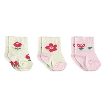 βρεφικά καλτσάκια με λουλούδια ροζ εκρού σετ 3 τεμαχίων