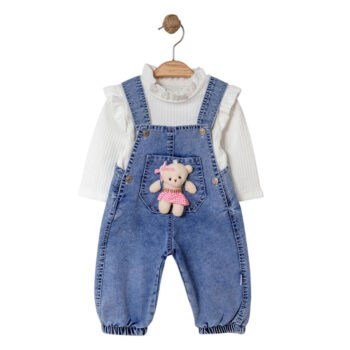 Βρεφική σαλοπέτα τζιν με αρκουδάκι για κορίτσι