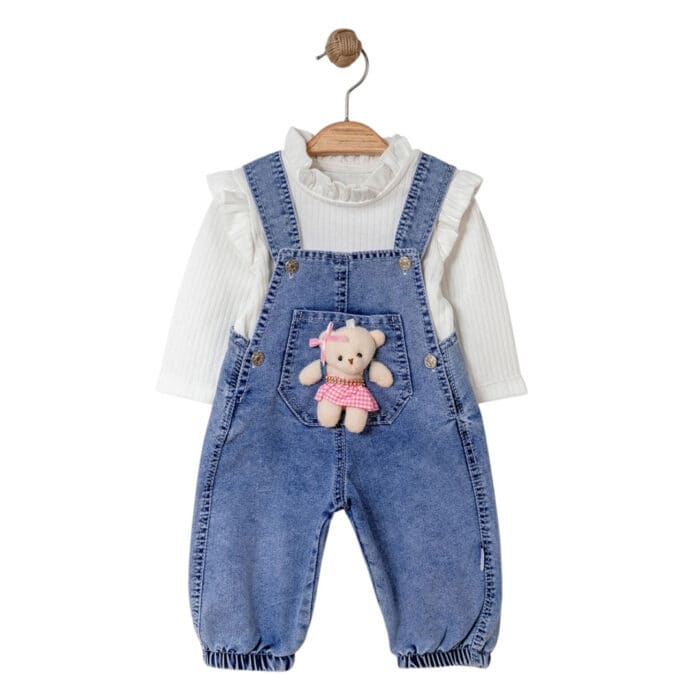 Βρεφική σαλοπέτα τζιν με αρκουδάκι για κορίτσι