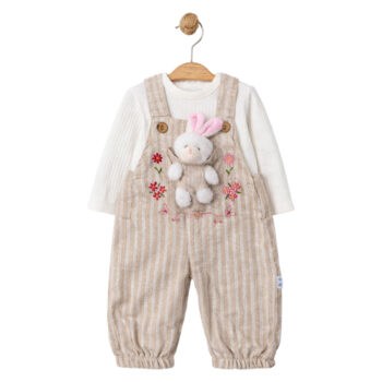 Βρεφική σαλοπέτα λινή ριγέ με κουνελάκι