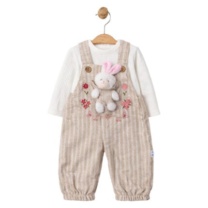 Βρεφική σαλοπέτα λινή ριγέ με κουνελάκι
