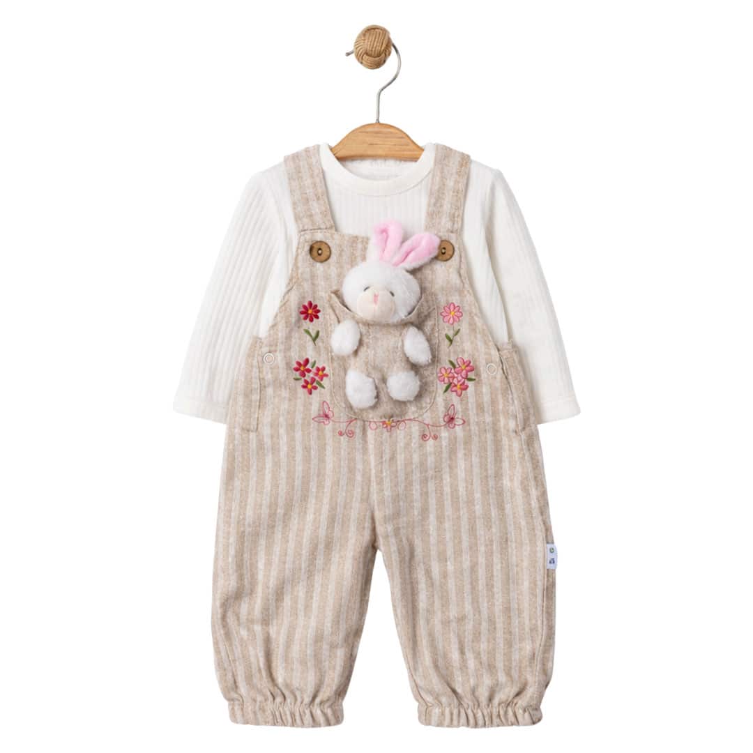 Βρεφική σαλοπέτα λινή ριγέ με κουνελάκι
