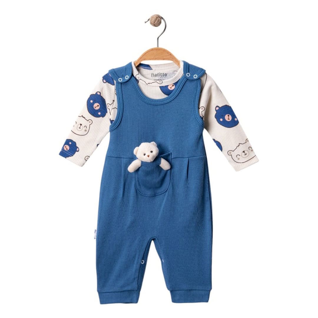 βρεφική σαλοπέτα με φορμάκι αρκουδάκι μπλε για αγόρι