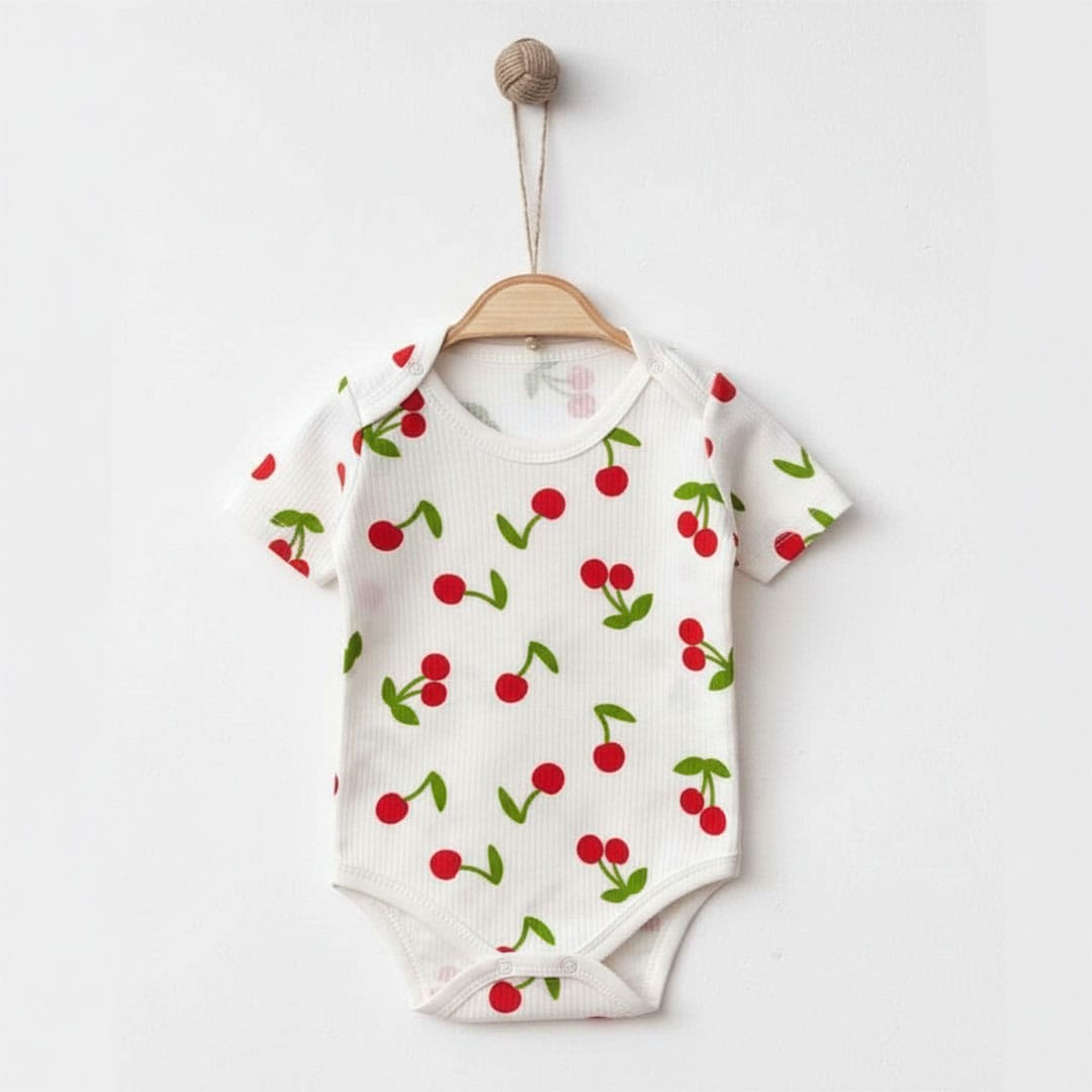 vrefiko-formaki-kerasakia-leuko Βρεφικό Φορμάκι Κοντομάνικο με Κερασάκια Λευκό - Image 1