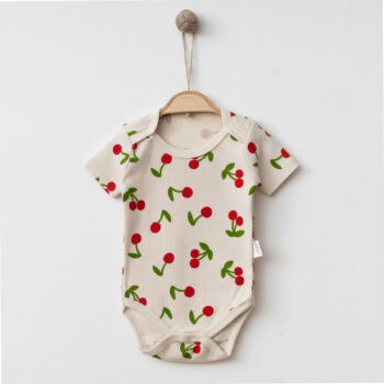 Βρεφικό φορμάκι κοντομάνικο με κερασάκια μπεζ