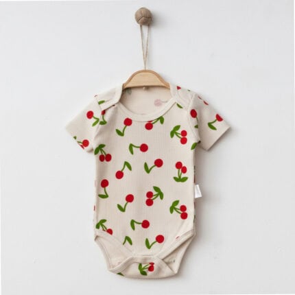 Βρεφικό φορμάκι κοντομάνικο με κερασάκια μπεζ