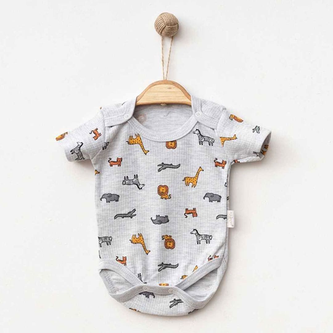 vrefiko-formaki-kontomaniko-zwakia Βρεφικό Φορμάκι Κοντομάνικο Zoo100% Βαμβάκι Γκρι - Image 1