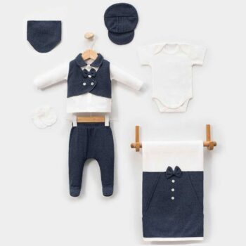 σετ δώρου για νεογέννητο αγόρι μπλε με γιλεκάκι και κουβέρτα