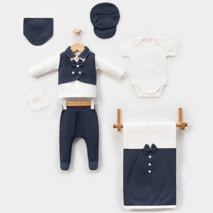 σετ δώρου για νεογέννητο αγόρι μπλε με γιλεκάκι και κουβέρτα