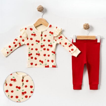 βρεφικό σετ για κορίτσι με κεράσια και κόκκινο κολάν