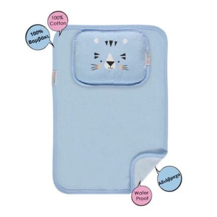 Αδιάβροχο σελτεδάκι αλλαξιέρα με μαξιλάρι μπλε με σχέδιο ζωάκι