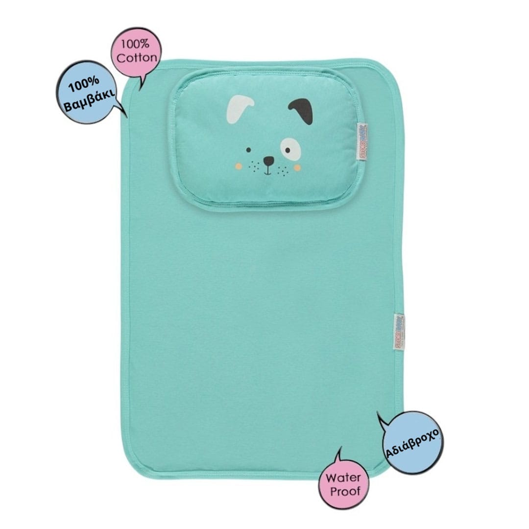 Αδιάβροχο σελτεδάκι αλλαξιέρα πράσινο με μαξιλάρι Αδιάβροχο σελτεδάκι αλλαξιέρα με μαξιλάρι πράσινο με σχέδιο ζωάκι