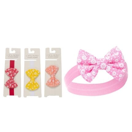 βρεφική κορδέλα με φιόγκο ροζ με σχέδιο λουλούδια για κορίτσι