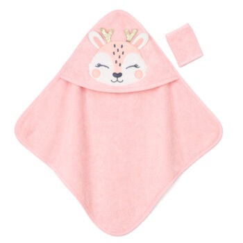 Βρεφική πετσέτα ελαφάκι σομόν με κουκούλα και σχέδιο ελαφιού