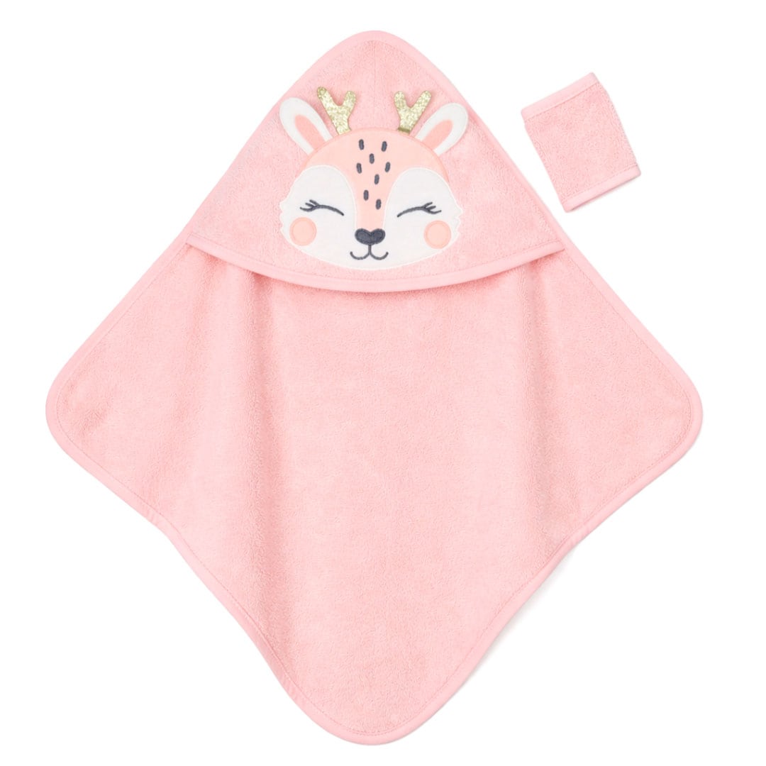 Βρεφική πετσέτα ελαφάκι σομόν με κουκούλα Βρεφική πετσέτα ελαφάκι σομόν με κουκούλα και σχέδιο ελαφιού
